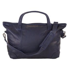 New Orsyn Navy Blue Leather Coronado Weekender Duffel Travel Bag